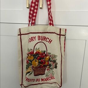 Tory Burch Market Tote with Red and Cream Design